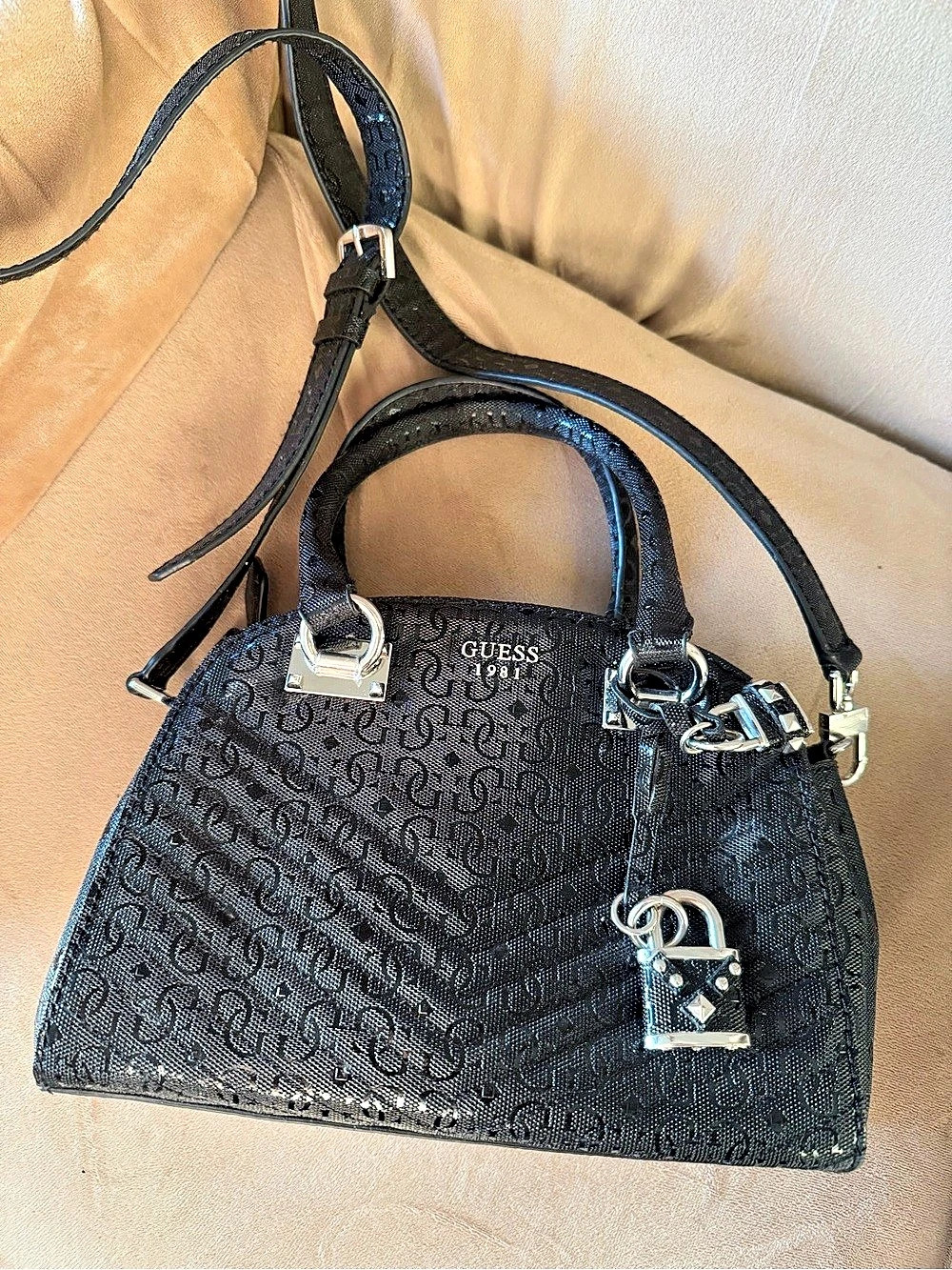 GUESS 1981 Black Logo Satchel Crossbody Bag